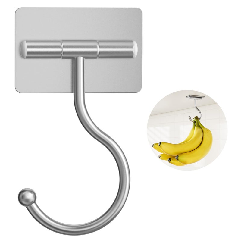 Josmimic Under Cabinet Banana Hook Adhesive - Sticky Banana Hanger Under Counter, Sturdy Metal Banana Holder for Hanging Bananas or Kitchen Utensil, Banana Saver, Keeps Bananas Fresh, Silver - Image 1